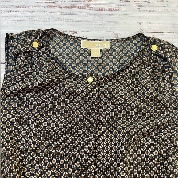 Michael Kors womens blouse with gold button accents navy and brown  size 10 - Picture 7 of 7